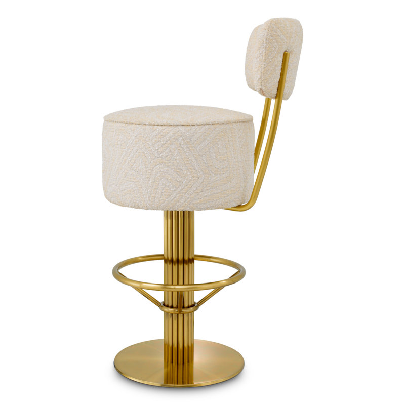 Bar Stool Carleton with back camari green brushed brass finish, Camari Cream, Bar Stool (30.71" Seat Height)