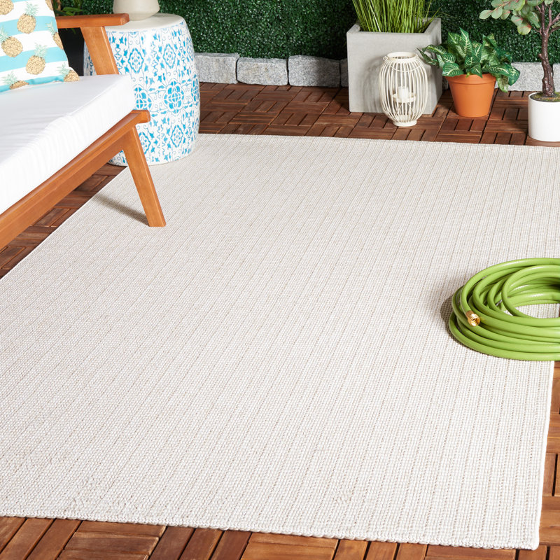 Tiza Solid Color Machine Woven Polyester/Polypropylene Indoor/Outdoor Area Rug in Ivory, Rectangle 5' x 7'6"