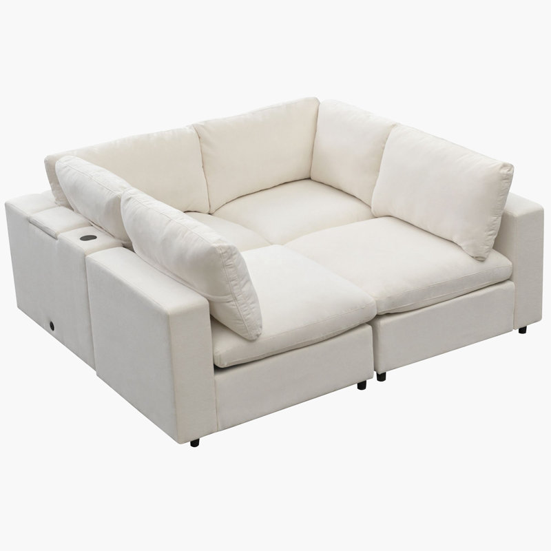 Dextin Upholstered L-Shaped Sectional Reversible, Beige Polyester Blend