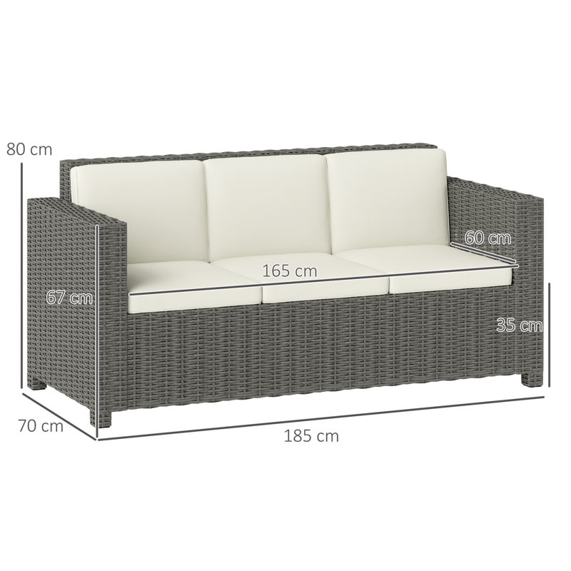 185cm Wide Straight Metal Patio Sofa with Cushions