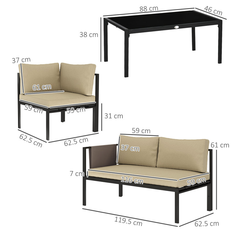 Outsunny 5 Seater Garden Corner Sofa Set with Loveseats 4 Pieces Khaki