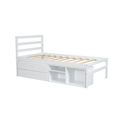 Wood Platform Bed With Removable Storage Shelves BuiltIn Two Storage Drawers For Added Convenience