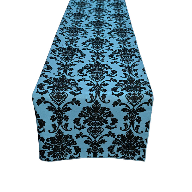Poplin Damask Table Runner, 120" L x 12" W, Turquoise
