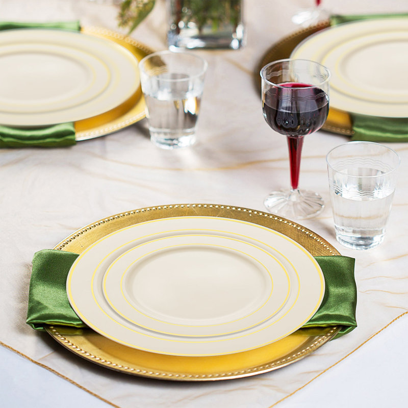 Ivory with Gold Edge Rim Plastic Wedding Value Set - 120 Settings