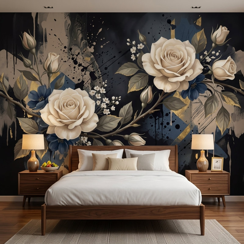 Ivoire Roses, 200 po x 120 po, Non tissé