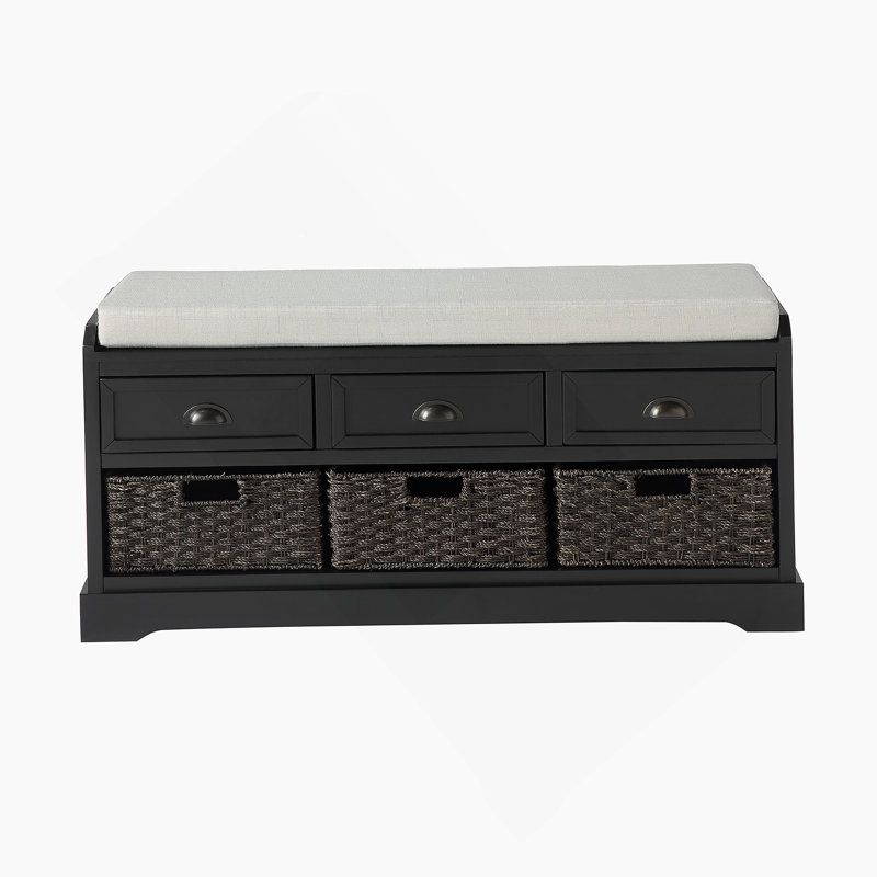 Banc de rangement en bois avec 3 tiroirs et 3 paniers, Beige