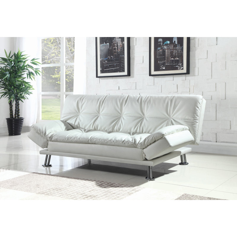 Peniel 72.6'' Faux Leather Sleeper Sofa, White Faux Leather