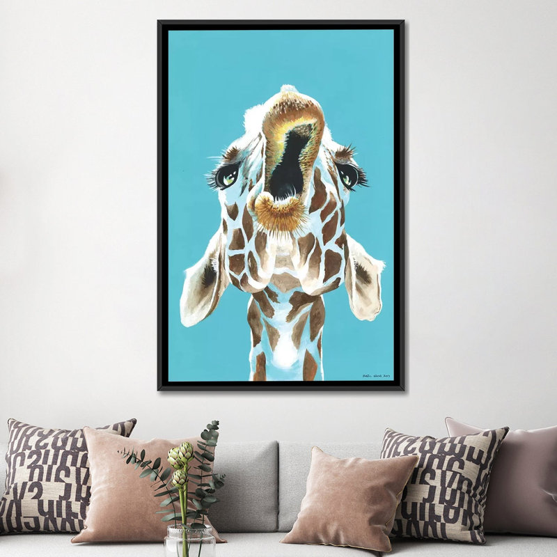 «Have a Giraffe», impression sur toile tendue, H 26 po x l 18 po x P 1,5 po, Toile avec cadre flottant noir, Pas de tapis