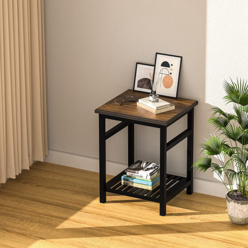 Lanova 15.75'' W Solid Wood Nightstand, Brown/Black
