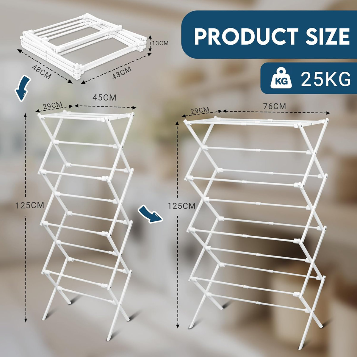Rebrilliant 4 Tier Extendable Clothes Airer Cloth Drying Rack with 13 ...