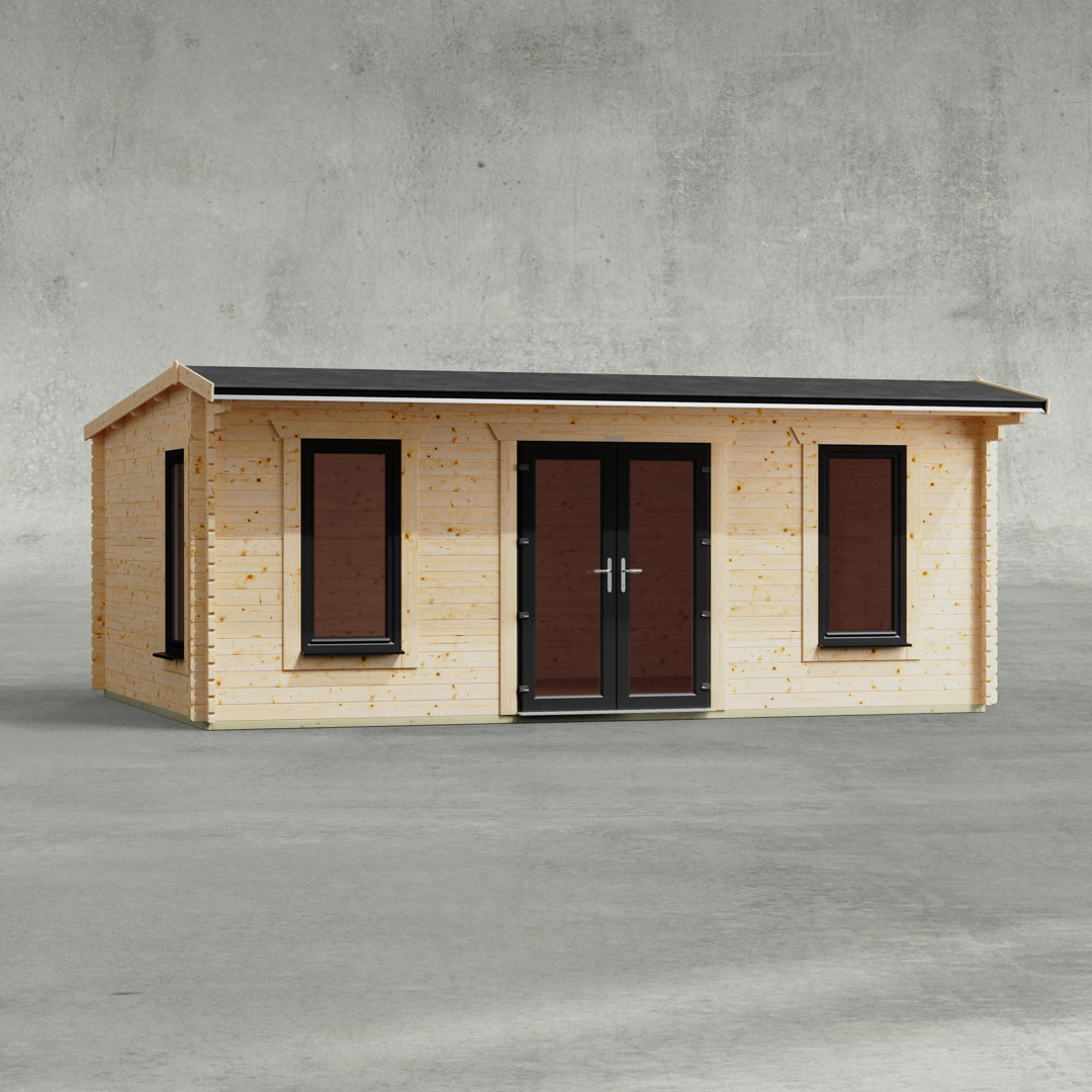 Powersheds 20 x 14ft Apex Log Cabin, Doors Central - 44mm