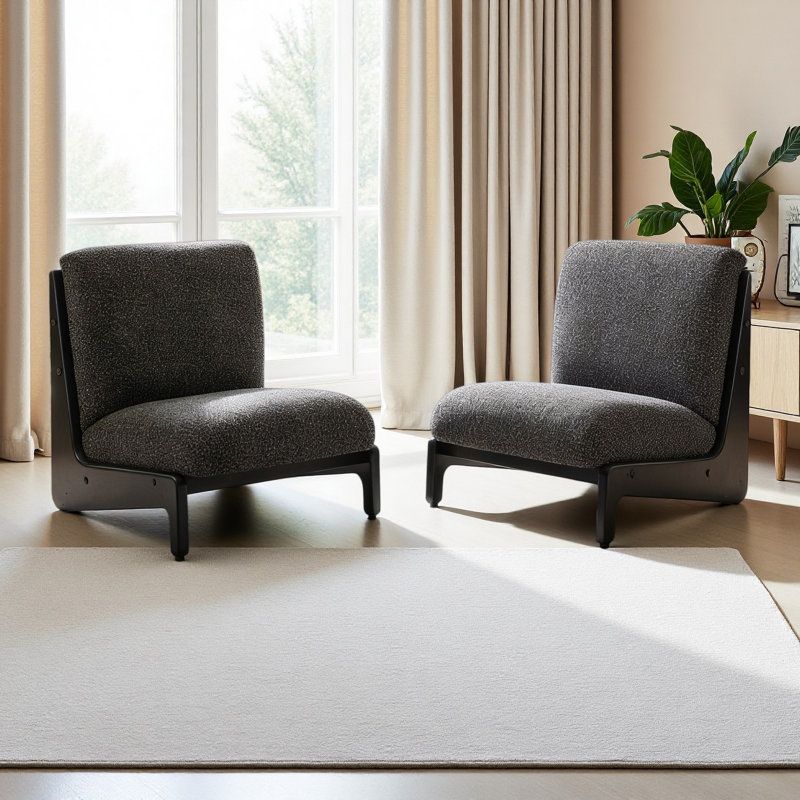 Chaise d'appoint avec structure en bois massif, ensemble de 2, Gris, Noir