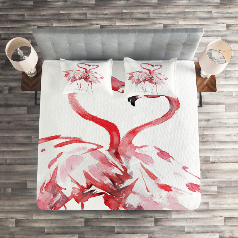 Flamingo Polyester Coverlet, Queen Bedspread + 2 Shams