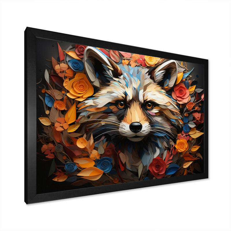 Curious Raccoon Collage IV - Animals Wall Art Prints, H 16 po x l 32 po x P 1 po, Cadre photo noir