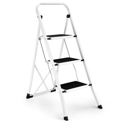 3 Step Ladder, Lightweight Folding Step Stools for Adults with Anti-Slip Pedal, Portable Sturdy Steel Ladder with Handrails, 330 lbs Capacity