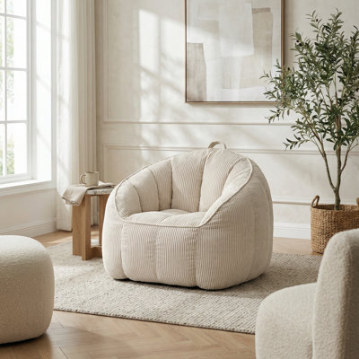 Grand fauteuil à billes en velours côtelé avec accoudoirs et rembourrage inclus pour adultes et adolescents, parfait pour se prélasser dans les salons, les chambres à coucher ou les salles de jeux