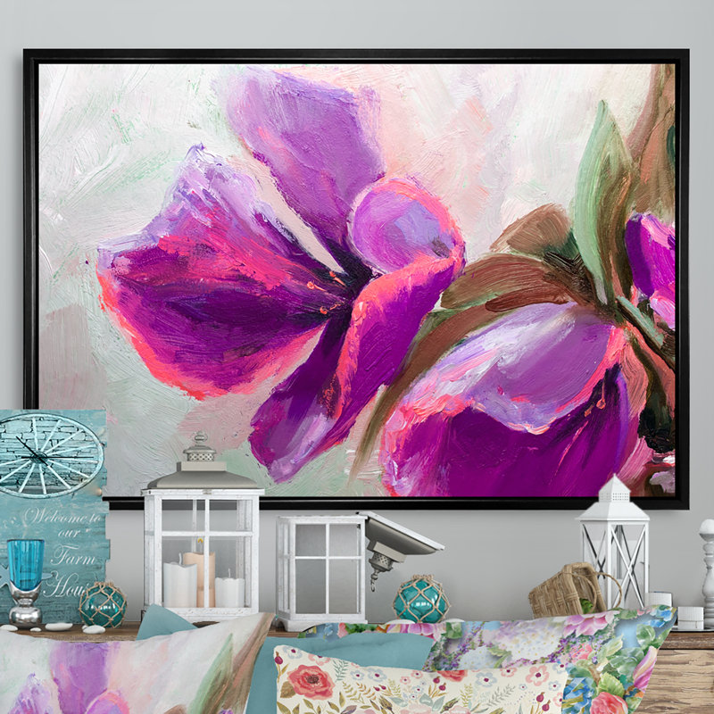 Fleur - reproduction de cadre photo sur toile, H 16 po x l 32 po x P 1 po, Cadre flottant noir
