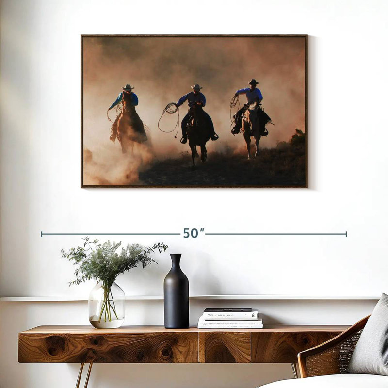 Western Sundown, 37 po x 25 po, Cadre flottant noyer