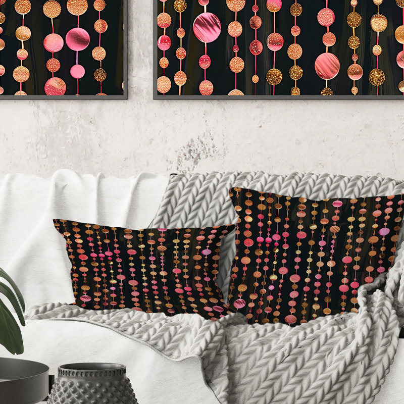 Coussin décoratif moderne rose et or scintillant I, H 18 po x l 18 po
