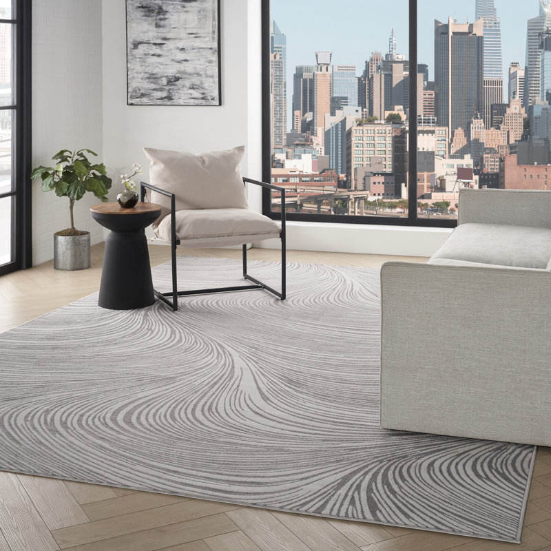Central Park West Power Loom Polyester Abstract Area Rug in Ivory/Cream, Gray, Rectangle 7'10" x 9'10"