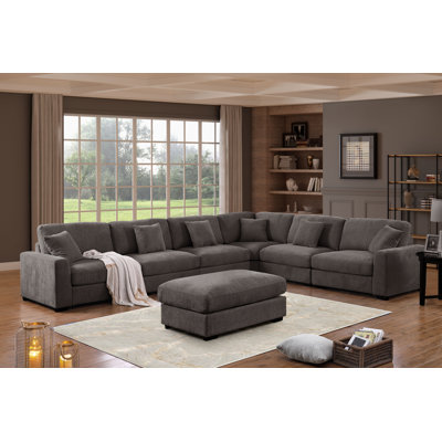 Chenille Modular 9-Piece Corner Sectional 7 Seats Cloud Sofa with Reversible Ottoman