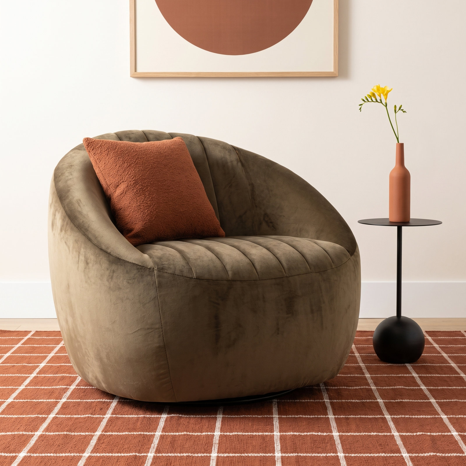 Anita Swivel Barrel Chair, Olive