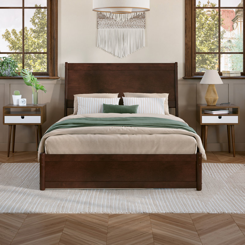 Lit gigogne en bois massif Avdesh, Noyer, Double