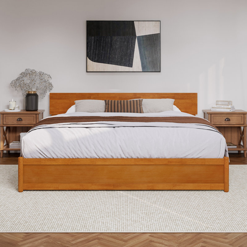 Lamecia Platform Bed with Panel Footboard and Storage Drawers, Light Toffee, King