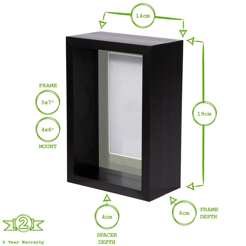 Nicola Spring - 5" x 7" 3D Deep Box Photo Frames - 4" x 6" Mount, Black