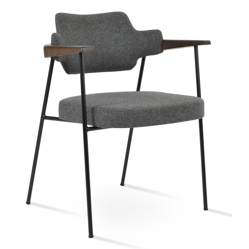 Chaise avec accoudoirs Palu, Gris foncé, Noyer