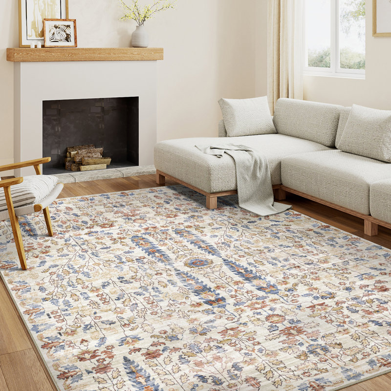 Cherry Machine Washable Oriental Area Rug for Living Room with Non-Slip Backing, Rectangle 5' x 7'