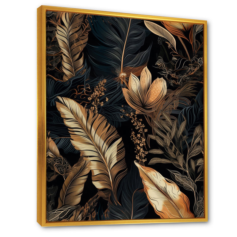 Feuille d'or tropicale sérénade II - impression, H 32 po x l 24 po x P 1 po, Cadre flottant doré
