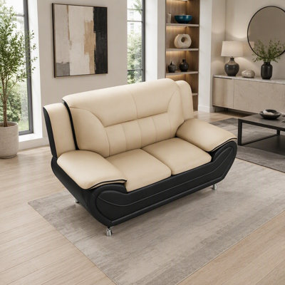 Canapé de salon moderne en simili cuir reconstitué, canapé avec accoudoirs rembourrés avec pieds en acier inoxydable, meubles rembourrés robustes minimalistes pour le salon