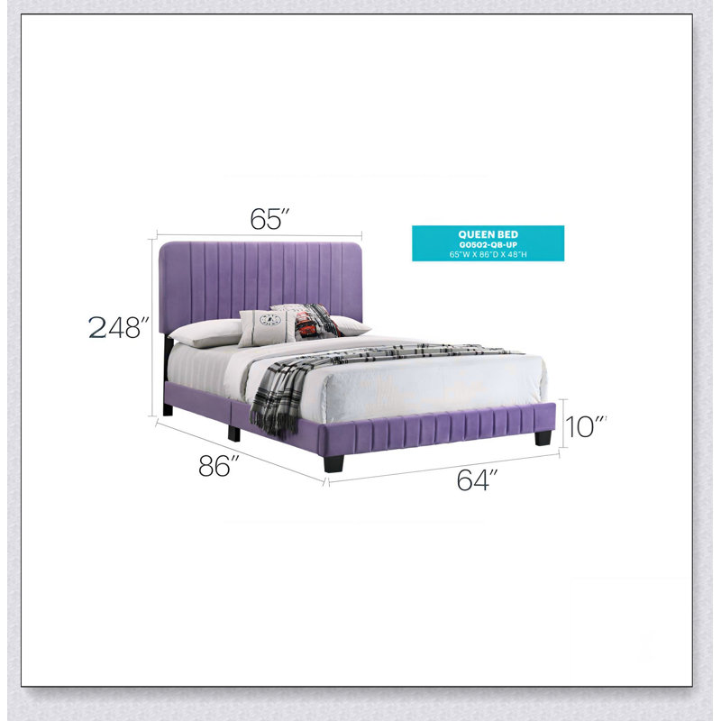 Upholstered Bed Frame, Purple, Queen