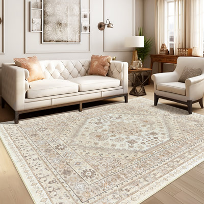 Tapis lavable antidérapant Medallion (crème)
