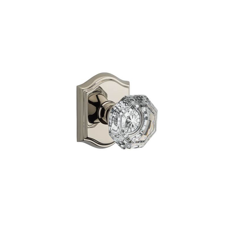 Crystal Privacy Door Knob with Traditional Arch Rose, Polished Nickel