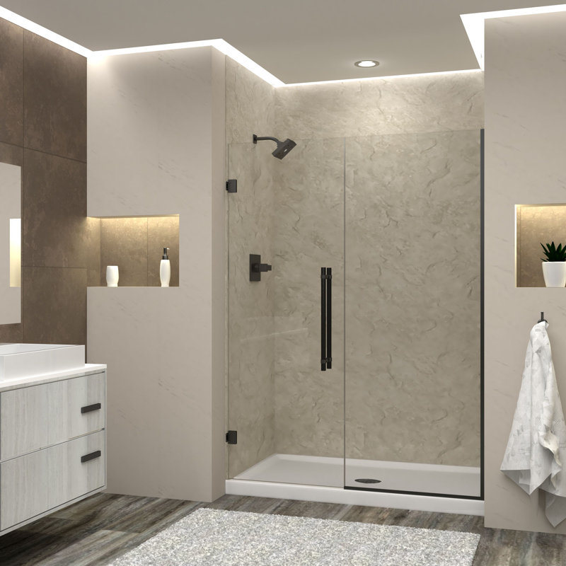 Porte de douche à charnière avec verre transparent l 55 po x H 76 po Transolide Elizabeth, Noir mat