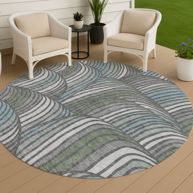 Machine Washable Indoor/Outdoor Chantille ACN2546 Mid-Century Modern Rug, Round 8', Charcoal