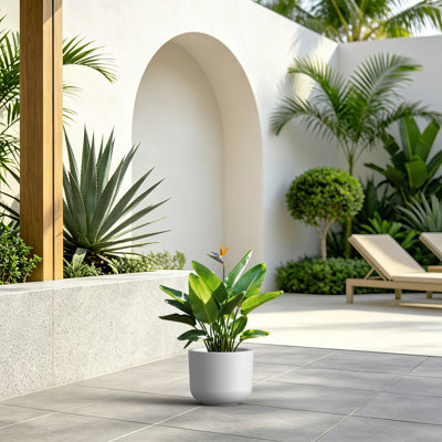 Pot à fleurs rond en béton 9 pouces avec trou de drainage, blanc éclatant