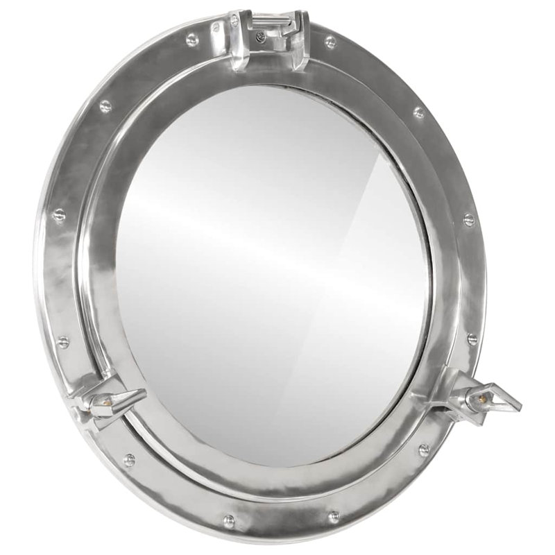 Porthole Mirror Wall Hanging Aluminium And Glass, 50 cm H x 50 cm W, SIlver