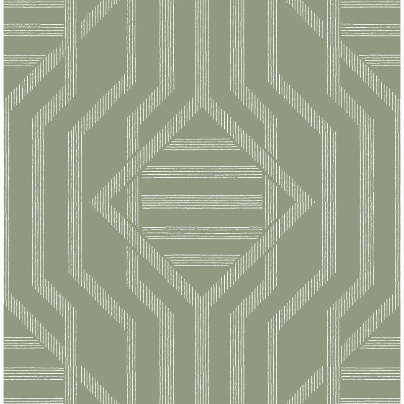 Essex Dark Blue Geometric Wallpaper, Green