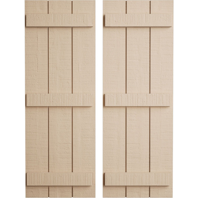 Volets en faux bois rustique à planche et nouettes (par paire), Texture cèdre brut / brun clair apprêté, 16"