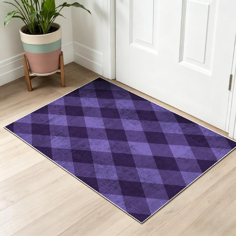 Tapis transparent clair lavable à la machine, tartan violet clair et intérieur, Rectangle 32 po x 47 po