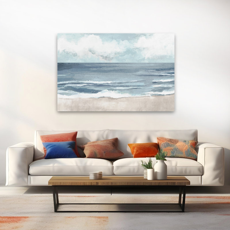 Horizon tranchant - coquillages côtiers et aquarelle de corail, paysage marin, art, H 40 po x l 60 po