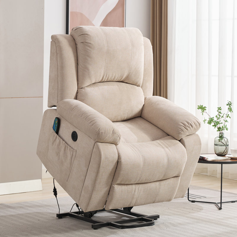 Saaskia Upholstered Heated Massage Chair, Beige
