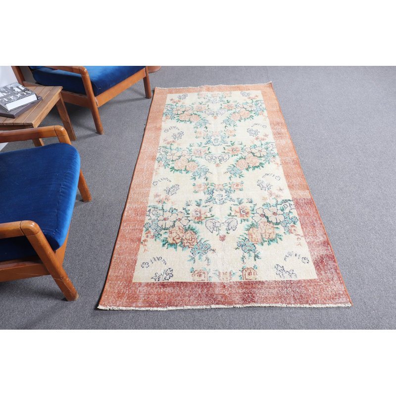 Vintage Turkish Anatolian Carpet with Floral Design Ideal for Living Room Decor