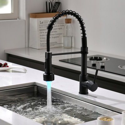 Robinet de cuisine contemporain avec lavabo à poignée simple à DEL et rétractable à conception contemporaine