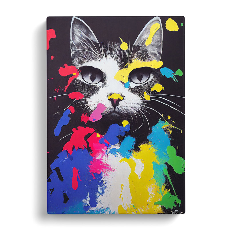Paint Splat Cat No.2 - Wrapped Canvas Print, 60cm H x 40cm W x 3cm D