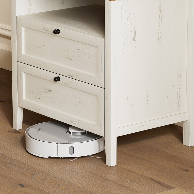 Farmhouse Nightstand With 2 Drawers And Charging Station, Set of 2, Rustic White/Honey Brown