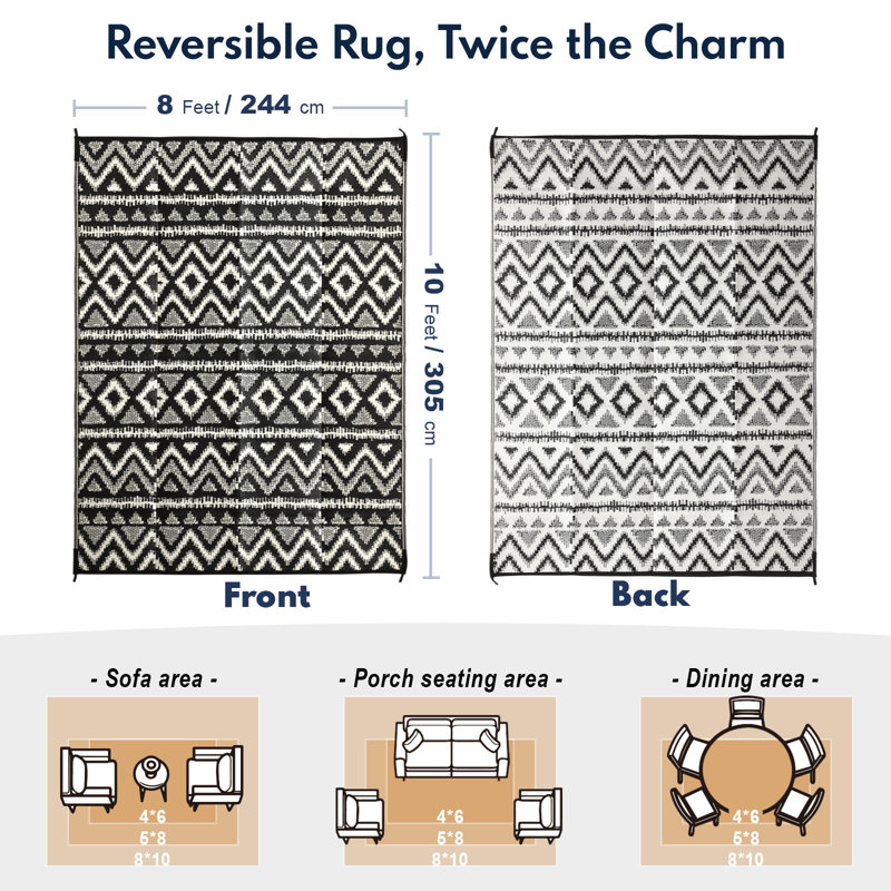 Southwestern Black/White Indoor/Outdoor Area Rug, Rectangle 8' x 10'